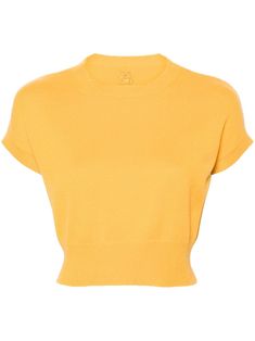 banana yellow cashmere knitted construction embroidered logo to the rear signature Teddy Bear motif crew neck sleeveless ribbed cuffs and hem cropped Ribbed Cashmere Crew Neck Top, Luxury Yellow Relaxed Fit Tops, Luxury Long Sleeve Yellow Top, Luxury Yellow Short Sleeve Tops, Luxury Yellow Crew Neck T-shirt, Luxury Cashmere Crew Neck T-shirt, Knitted Tops, Yoko London, City Dress