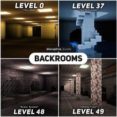 four different rooms with the words level 0, level 3 and level 4 on them