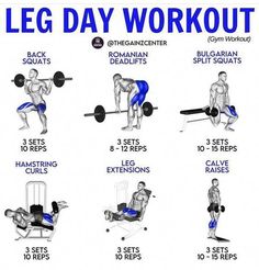 a poster showing how to do a leg day workout with weights and bench presss