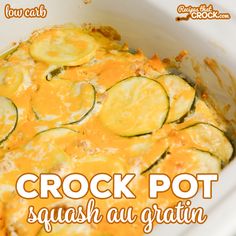 a casserole dish with zucchini and cheese on top in a crock pot