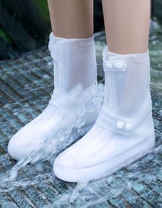 DESCRIPTION 
 Item: Rainboots | Shoe Cover 
 
 Gender: Unisex 
 Waterproof and wear-resistant 
 
 Closure Type: Buckle 
 
 Size: S(35-45), M(36-37), L(38-39), XL(40-41), 2XL(42-43), 3XL(44-45) 
 
 Color: White, Blue 
 NOTE: Order more the 2 pairs with a single order. Sailing Gear, Vintage Style Shoes, Designer Suits For Men, Rain Shoes, Waterproof Shoes, Cool Gadgets To Buy, Shoe Covers, Shoe Gifts, Green Shoes