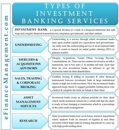 the types of investment banking services