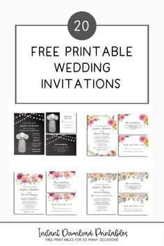 free printable wedding invitations with flowers and mason jars