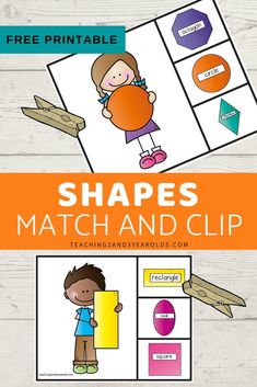 shapes match and clip game for kids to practice shape recognition with the help of their own hands