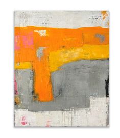 an abstract painting with yellow and grey colors