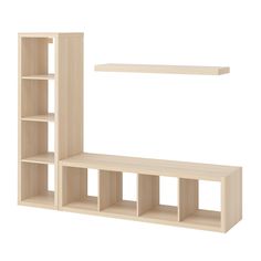 an empty shelf with three shelves on each side and two open shelving units in the middle