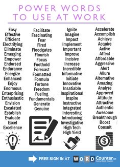 a poster with the words power words to use at work