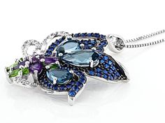 2.88ctw pear shape London blue topaz with .59ctw pear shape and .02ct round African amethyst, .34ctw marquise Russian chrome diopside, .89ctw round lab created blue spinel and .19ctw round white zircon, rhodium over sterling silver pendant with 18" Singapore chain. Measures approximately 1.55"L x 1.21"W. 2.3mm bail. Lobster claw clasp with a 2" extender. Black rhodium. Sapphire Teardrop Jewelry With Gemstone Accents, Multi-stone Marquise Jewelry Gift, Sapphire Pear-shaped Gemstone Jewelry, Marquise Jewelry With Gemstone Accents As Gift, Sapphire Marquise Gemstone Jewelry, Fine Jewelry Blue Topaz Marquise, Fine Jewelry Blue Topaz In Pear-shaped, Sapphire Marquise Jewelry With Diamond Accents, Silver Marquise Jewelry With Gemstone Accents