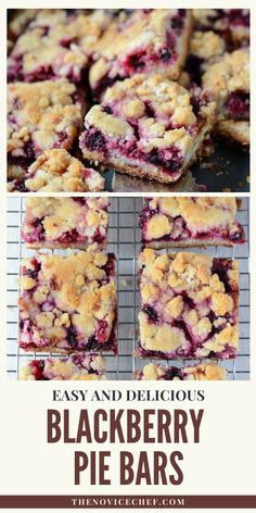 blueberry pie bars on a cooling rack with the words easy and delicious blackberry pie bars