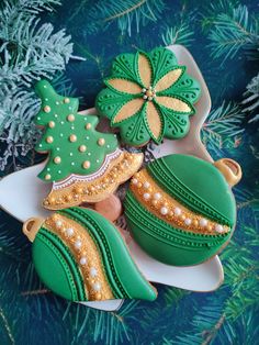 decorated cookies in the shape of christmas trees