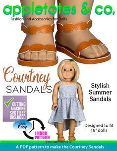 the doll is wearing sandals and has an advertise for it to be displayed