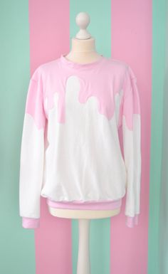 White fairy kei pullover with pink sauce  White fairy kei pullover with pink sauce.  We also take on comission work!  Size M  This Pullover is made to order so it takes about 1-2 weeks until we ship it!  Visit us on facebook and Tumblr!!  www.facebook.com/mademoiselleopossum  http://mlle-opossum.tumblr.com/  Or follow our new blog:  http://mlle-opossum.blogspot.de/   Finest Berlin Needlework Kawaii Jumper, Pastel Lollipop, Handmade Sweatshirt, Gothic Gloves, Mode Pastel, Pink Sauce, Estilo Harajuku, Goth Fairy, Pastel Goth Fashion