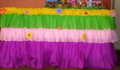 there is a colorful table cloth with flowers on it