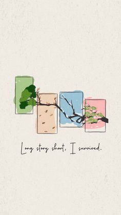 an image of a tree branch with four squares on it and the words, my story about i survived