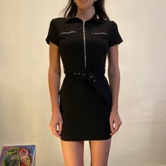 Super Cute And Easy To Style Black Zip Up Dress. Zip Works! Super Comfy Stretch Material New Never Worn! Only Tried On. Size Small-Medium From A Boutique In La Black Mini Dress With Short Sleeves For Going Out, Casual Bodycon Mini Dress For Work, Edgy Short Sleeve Mini Dress For Party, Edgy Mini Dress With Short Sleeves For Party, Edgy Short Sleeve Mini Dress For Night Out, Edgy Black Mini Dress For Going Out, Fitted Casual Mini Dress For Work, Casual Fitted Mini Dress For Work, Edgy Short Sleeve Mini Dress