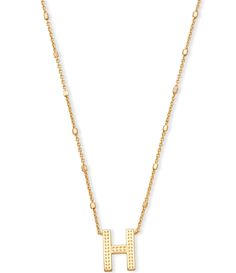 From Kendra Scott, this necklace features:Featuring your initial, or your bestie’s, or your crush's (we won’t tell), wear a personalized reminder designed with our signature etched detail.Pendant necklace14k gold plated over brassLobster clasp closure with single adjustable sliding beadApprox. 19" chain; 0.48" L x 0.6" W pendantPlease note: Due to the one-of-a-kind natur Trendy Tan Initial Pendant Jewelry, Tan Initial Pendant Necklace With Adjustable Chain, Tan Necklace With Initial Pendant And Adjustable Chain, Tan Initial Pendant Jewelry With Adjustable Chain, Tan Initial Pendant With Adjustable Chain, Bohemian Long Necklace For Rituals, Letter Pendant Necklace, Initial Pendant Necklace, Letter Pendants