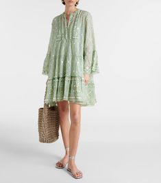 Embroidered cotton minidress in green - Juliet Dunn | Mytheresa Green Floral Embroidery Mini Dress For Summer, Green Mini Dress With Floral Embroidery For Summer, Cotton Embroidered Mini Dress For Vacation, Embroidered Cotton Mini Dress For Vacation, Embroidered Mini Dress For Vacation, Green Cotton Embroidered Dress For Spring, Embroidered Summer Mini Dress, Green Embroidered Mini Dress For Spring, Bohemian Embroidered Cotton Dress In Mini Length