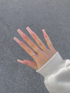 Long Pink Acrylic Nails, Pink Acrylic Nails Coffin, Murshad Shayari, Girl Shayari, Plain Acrylic Nails, Nails Rings, Soft Pink Nails, Acrylic Nails Nude, Long Square Nails