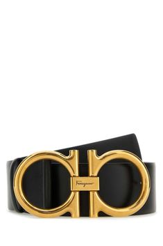 Donna Gancini Buckled Belt Gold Belt With Logo Plaque For Formal Occasions, Chic Black Belt With Gold-tone Logo Plaque, Elegant Black Belt With Gold-tone Logo Plaque, Elegant Business Belt With Gold-tone Logo Plaque, Chic Formal Belts With Metal Logo, Elegant Formal Belt With Buckle Closure, Designer Formal Belt With Gold-tone Logo Plaque, Modern Formal Belt With Gold-tone Logo Plaque, Elegant Evening Belts With Buckle Closure