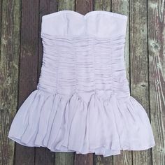 Charlotte Russe - Strapless Party Dress - Size 14. New With Tags, Never Worn. Mauve Color (Pale Lavender/Tan). Zipper On Left Side. Chest Is Slightly Padded. Has Has Anti Slip Rubber Inside Of Dress Along Most Of The Top Part. Same Color And Material Feel But Material Is Laid Out In 3 Different Ways. (1) Chest - Smooth (2) Midsection- Rows And Columns-Puffy (3) Very Bottom Part- Puckered And Flowy. Lining Underneath. 100% Polyester. Please See All Pictures. -Measurements Laying Flat- [Armpit To Strapless Mini Dress With Lined Bodice For Summer, Summer Strapless Mini Dress With Lined Bodice, Strapless Mini Dress With Pleated Bodice For Party, Strapless Party Mini Dress With Pleated Bodice, Summer Mini Dress With Lined Bodice For Night Out, Summer Prom Strapless Dress With Ruched Bodice, Spring Mini Dress For Night Out With Lined Bodice, Strapless Bridesmaid Mini Dress For Summer, Stretch Strapless Dress For Summer Prom