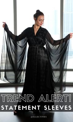 Black Silk Robe long wide sleeve Elegant Sheer Robe For Party, Elegant Sheer Party Kimono, Black Silk Dress With Kimono Sleeves, Elegant Black Dress With Kimono Sleeves, Elegant Fitted Kimono For Evening, Elegant Fitted Evening Kimono, Fitted Kimono With Kimono Sleeves For Evening, Elegant Long Sleeve Kimono For Night Out, Elegant Flowy Wrap Kimono