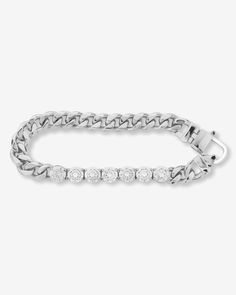 Silver|White Diamondettes Melinda Maria Jewelry, Cuban Chain Bracelet, Diamonds Bracelet, Tennis Shop, Pearl Necklace Earrings, Best Of Both Worlds, Cuban Chain, Silver Bracelets, Chain Bracelet