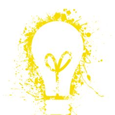 a yellow light bulb with paint splatters around it