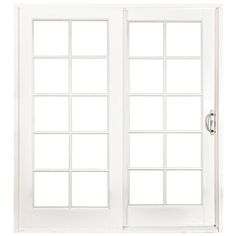 a white double door with glass panels on the outside and inside doors, both open