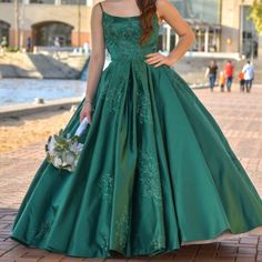 Used Once. Emerald Green Princess Dress, Green Princess Dress, Emerald Green Gown, Green Princess, Green Gown, Princess Dress, Emerald Green, Emerald, Prom Dresses