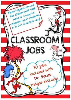 the book cover for classroom jobs by dr seuss