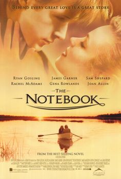 a movie poster for the notebook with two people kissing in front of a body of water