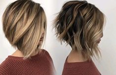 Messy Stacked Bob Hairstyles, A Line Bob Back View, Styled By Carolynn Hair, Shaggy Aline Bob, Choppy Bob Hairstyles 2023, High Stacked Inverted Bob, Aline Haircut Medium, Choppy Bob Haircuts For Fine Hair, Fall Bob Hair Color