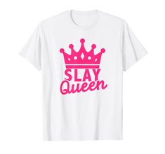 PRICES MAY VARY. Perfect for any girl or woman that slays in conversation, humor, or style. Because all Queens Slay Stylish, bold shirt to express your inner queen of slay. Complete with crown and pink graphics Lightweight, Classic fit, Double-needle sleeve and bottom hem Homecoming Queen Campaign Shirts, Hoco Queen Campaign Shirts, Her Royal 5ness Shirt, Pink Graphics, Sorority Party, College Sorority, Slay Queen, Queen Shirt, Pink Crown