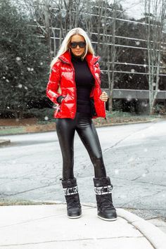 APRES SKI Chic Outfit!! Follow @hollyjoannew for style and beauty! Glad you’re here babe! Xx Casual elevated winter lounge! SAM Red Puffer Coat (xs shown) runs a tad small Revolve Sanctuary Black Sweater Commando Faux Leather Leggings Moon Boots Icon Classic Celine Sunglasses Follow my shop @HollyJoAnneW on the @shop.LTK app to shop this post and get my exclusive app-only content! #liketkit #LTKSeasonal #LTKstyletip #LTKshoecrush @shop.ltk https://liketk.it/4sDG7 Aspen Apres Ski Style, Black Moon Boots Outfit, Leather Leggings Boots, Ski Chic, Red Puffer Coat, Winter Lounge, Ski Bunny