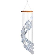 spiral shaped white capiz shell windchime with a round wooden top. Florida Gifts, Capiz Wind Chimes, First Year Of Marriage, Capiz Shell, Coastal Life, Spiral Design, Chesapeake Bay, Wooden Tops, Wind Chime