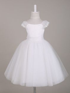 Cream Short Sleeve Dress For Dress-up, White A-line Princess Dress For Wedding, White Short Sleeve Dress For Dress-up, White Spring Princess Dress For Bridesmaid, Tulle Dress With Fitted Bodice For Confirmation, Fitted Short Sleeve Lace Dress For Dress-up, Fitted Short Sleeve Lace Dress For Dress-up Occasions, Fitted Gown With Lace Bodice For Dress-up, Fitted Lace Dress With Short Sleeves For Dress-up