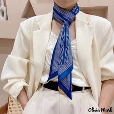 Color: Style-8 Small Neck Scarf, Small Neck Scarves, Small Silk Scarf, Neck Scarf Tying, Scarf Outfit, Small Scarf, Blue And White Style, Mode Casual, Scarf Headband