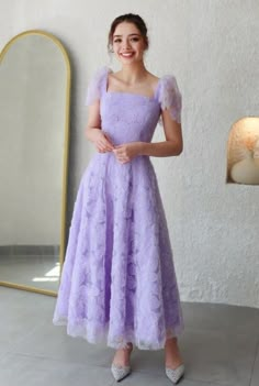 Plain Gowns Classy, Midi Frock Design, Korean Frock Design, Purple Dress Outfit Party Classy, Convocation Dress Ideas, Party Frocks For Women, Simple Purple Dress, Purple Dress Midi, Frocks For Women Party