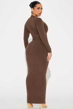 Noelle Mineral Wash Maxi Dress - Brown | Fashion Nova Rock Star Outfit, Ribbed Maxi Dress, High Fashion Outfits, Black Goth, Fashion Portfolio, Brown Fashion, Matching Dresses, Streetwear Fashion, Mock Neck