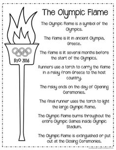 the olympic flame is shown in black and white, with words describing it's meaning