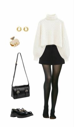 First Date Outfit Korean, Vienna Outfit Autumn, 15 Outfits Ideas, Black And White Fall Outfits, Winter Proposal Outfit, Viral Clothes, Black And White Outfit Ideas, Stile Blair Waldorf, Sixth Form Outfits