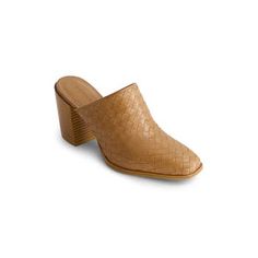 Cultivate ease. This architectural, heeled mule combines a minimalist shape with a timeless, handcrafted woven leather upper. Equal parts classic and modern, it also features a stacked heel intentionally constructed for all-day wear. Heeled Mule Leather upper and lining Rubber Sole Cushioned Footbed Made in Brazil Fits True to Size Slip-On Closure Woven Leather Block Heels, Chic Woven Leather Mules With Open Heel, Modern Leather Mules With Wrapped Heel, Brown Modern Mules With Pointed Toe, Modern Brown Mules With Pointed Toe, Modern Brown Pointed Toe Mules, Elegant Leather Mules With Woven Sole, Elegant Pointed Toe Heels With Woven Sole, Elegant Heels With Woven Sole And Pointed Toe