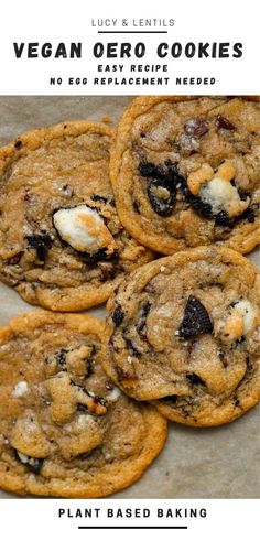 vegan oreo cookies with chocolate chips and marshmallows in the middle