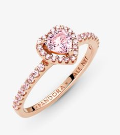 #pandora #jewelry #ring #heart #gold #pink Elevated Heart Ring, Pandora Rings Heart, Pink Heart Rings, Pandora Pink, Pandora Heart, Charms Pandora, Pandora Hearts