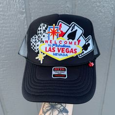 Custom Vegas Theme Black Snapback Hat With Letter Print For Beach, Fun Black Trucker Hat With Curved Brim, Black Fun Snapback Hat With Curved Brim, Black Trucker Hat With Letter Print For Beach, Black Snapback Hat With Letter Print, Black Mini Beach Hats, One Size, Black Mini Beach Hats One Size, Black Mini Beach Hats One Size Fits Most, Beach Mini Hats In Black One Size