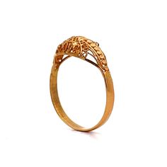 This exquisite modern filigree ring, crafted from 21 karat yellow gold, features an intricate design that highlights its rich, vibrant hue. The detailed filigree work is meticulously fashioned into delicate swirls and curves, creating a lace-like effect that captures and reflects light beautifully. This unique piece stands out whether worn alone or paired with other pieces, adding an artistic and sophisticated look to any ensemble. Platinum Rose Gold, Sapphire Solitaire, Filigree Ring, Shop Engagement Rings, Intricate Design, Cocktail Ring, Three Stone, Vintage Art Deco, Cocktail Rings