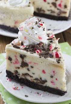 two slices of peppermint ice cream pie on plates