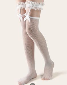 Orange Knee High Socks, White Knee High Socks, White Fishnets, Fishnet Socks, Bow Decor, Over The Knee Socks, Cute Halloween Costumes, Fishnet Stockings, Women Socks