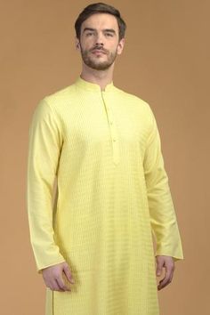 Shop for Talking Threads Yellow Premium Rayon Pintuck And Kantha Work Kurta for Men Online at Aza Fashions Kurta For Men, Kantha Work, Full Sleeves, Lemon Yellow, Pin Tucks, Mandarin Collar, Aza Fashion, Full Sleeve, Sleeve Type