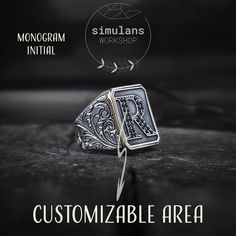 Customizable Initials Sterling Silver Men's Ring, Personalized Monogram Signet Ring With Black Micro Stones, Jewelry Gift for Him - Etsy Black Sterling Silver Signet Ring With Engraving Option, Silver Heirloom Initial Ring Personalized, Black Sterling Silver Jewelry With Engraving Option, Personalized Silver Signet Ring With Initials, Heirloom Initial Sterling Silver Ring, Heirloom Sterling Silver Initial Ring, Black Engraved Ring With Initials For Anniversary, Black Engraved Initial Ring For Anniversary, Black Personalized Sterling Silver Signet Ring